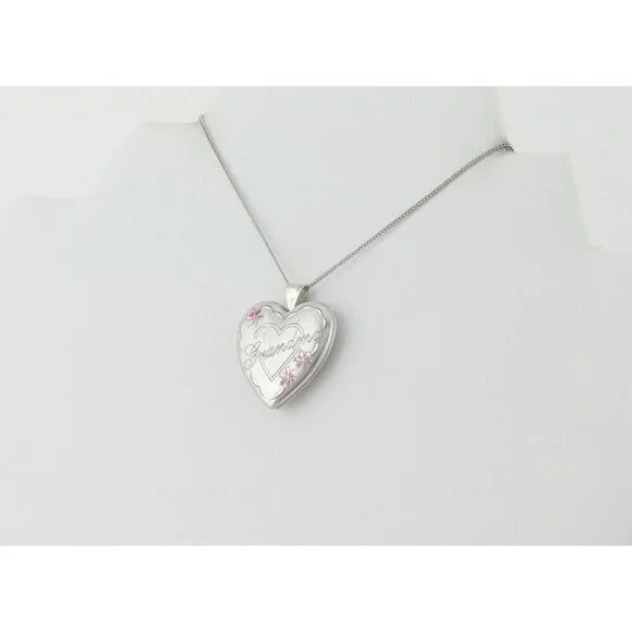 Sterling Silver Grandma Heart Locket Necklace 18" Chain - Picture 5 of 10